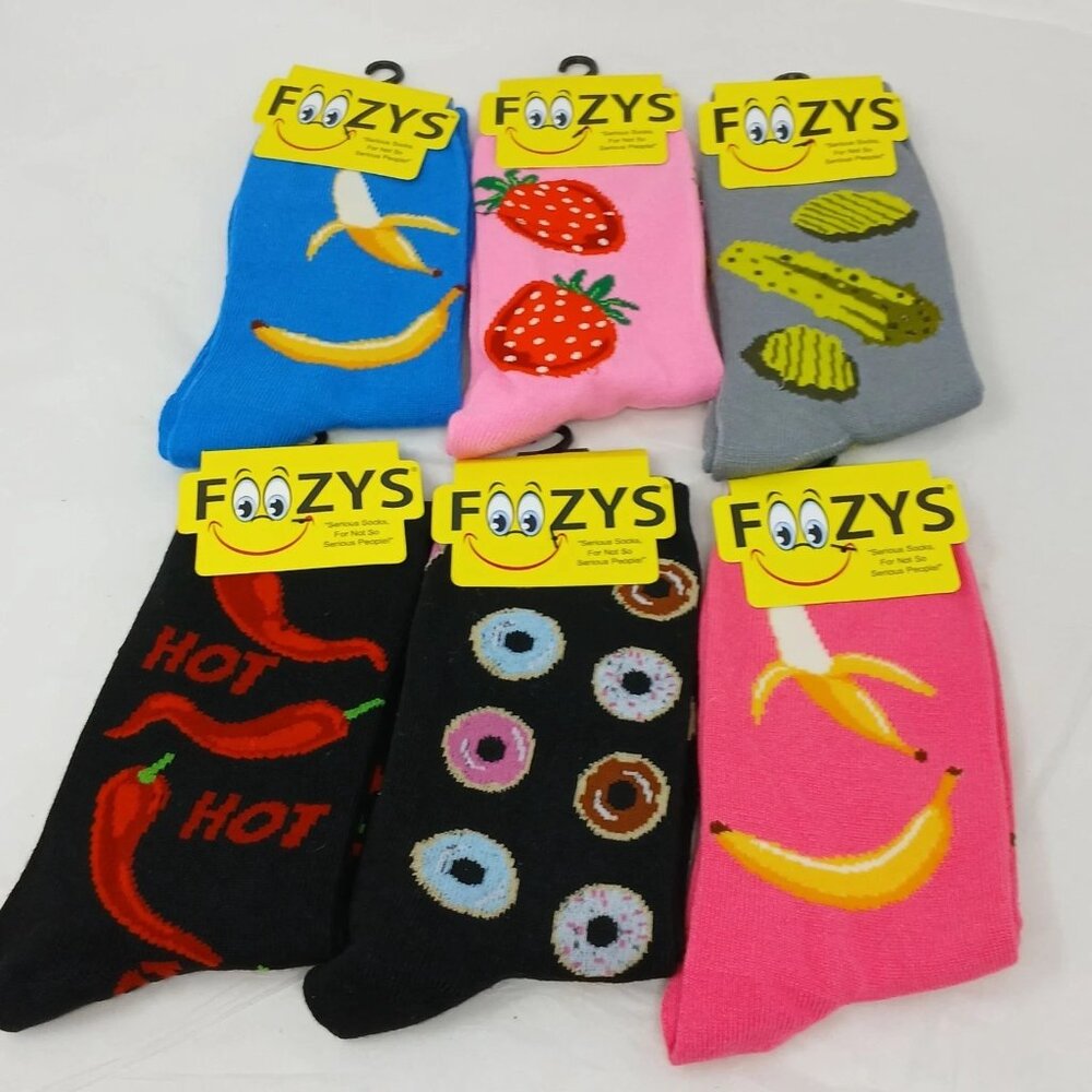 Foozys 6 Pair Foodie Sock Bundle Women Banana Pickle Strawberry Donut Pepper D5 - Picture 5 of 6
